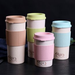 350/450/550ML Eco Friendly Wheat Straw Rice Husk Fibre Coffee Mugs Travel Cup With Lid Double-wall Insulation Outdoor Water Bottle hz150