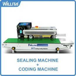SP7 Intelligent Sealing Coding Machine With Inkjet Printer Continuous Band Plastic Bags For Variable Expiry Date Barcode QR Code