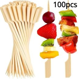 Disposable Flatware 4.7in BBQ Party Bamboo Skewers Wooden Barbecue For Appetisers Natural Wood Sandwich Fruit Charcuterie Boards Accessories