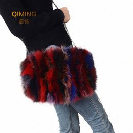 luxury Real Fox Fur Women Menger Bags Designer Winter New Fi Ladies Chain Crossbody Shoulder Handbag Clutch Bag 059V#