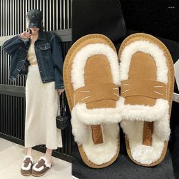 Slippers Shoes For Ladies Winter Thick Plush Home Women Closed Toe Warm Cotton Padded Woman Faux Suede Non-Slip Inddor