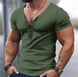 Men's T Shirts Oldyanup Mens V-neck Patchwork T-shirt Summer Short Sleeved Slim Fit Thin Tops Fashion Leisure Sports Fitness Tshirts