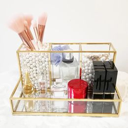 2024 Clear Glass Makeup Brush Holder Cosmetic Storage Case Lipstick Holder Desk Organizer Cosmetic Make Up Organizer Makeup Tools makeup