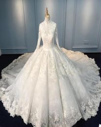 Vintage Wedding Dresses With HighNeck Longsleeve Appliqued Race Vintage Ball Gown Wedding Dress Custom Made Vestidos De Novia7311820