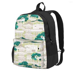 Storage Bags Backpack Houses Landscapes On Beige Background Casual Printed School Book Shoulder Travel Laptop Bag For Womens Mens