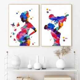 Mother&Child Canvas Painting Medical Print Pregnant Woman Watercolor Posters Gynecology Midwifery Obstetrics Wall Art Room Decor