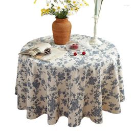 Table Cloth Round Tablecloth Cotton Linen Retro Blue Flower Coffee Cover Shop