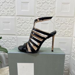 Tasarımcı Yüksek Topuk Sandal Elbise Ayakkabı Ayak Bileği Strap Roman Saplamalar Siyah Çıplak Strip Perçinleri Kadın Stiletto Blok Topuk