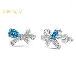 Stud Earrings Shining U S925 Silver Blue Pear Bowknot For Women Fine Jewellery Birthday Gift