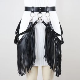 Womens Adult Adjustable Faux Leather Waistband Fringe Tassel Skirt Belt Nightclub Costume Cosplay Skirts for Party Decoration