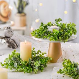 Decorative Flowers Simulation Mini Eucalyptus Candle Holder Garland Wedding Table Party Decoration Rings Boho Wreath