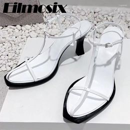 Dress Shoes Square Toe Narrow Band Chunky Heel Sandals Women Real Leather Peep Office Hollow Gladiator