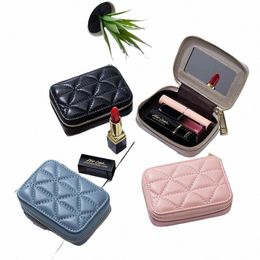 real Leather Women Mirror Cosmetic Bag Makeup Pouch Travel Small Storage Box Lipstick Organiser Case Fi Mini Coin Purse 64w4#