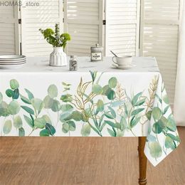 Table Cloth Spring Summer Rectangle Waterproof Tablecloth Easter Eucalyptus Leaves Table Cover for Party Picnic Dinner Decor Y240401