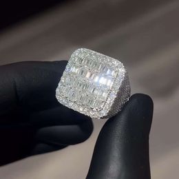 Zuanfa Jewellery Full Moissanite Diamond Bling Emerald Cut Sterling Sier Hip Hop Ring Moissanite Ring For Men