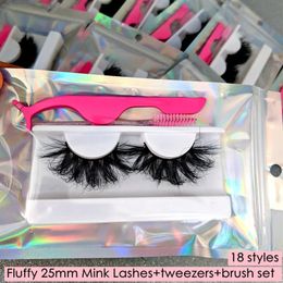 Mikiwi 102050100 Wholesale 25mm Fluffy Mink Lashes Suit Brushes Tweezers In Bulk Eyelashes Set Multi Pack Kit 240318