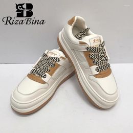 Casual Shoes RIZABINA Women Platform Sneakers Genuine Leather Patchwork Designer Breathable Skateboard Fashion All-match 2024