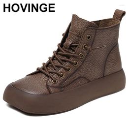 Boots 2024 Women Anckle Genuine Cow Leather For Spring Autumn Winter Thick Bottom Casual Single Boot Handmade Shoes