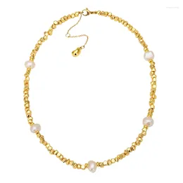 Chains Fresh Water Pearl Chain Necklace For Women 18k Gold Plated Irregular Metal Bead Neck Collar Wholesale