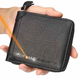 2022 Men Wallets Name Engraving Zipper Short PU Leather Card Holder High Quality Male Purse Coin Holder Men Wallet Carteria A9QU#