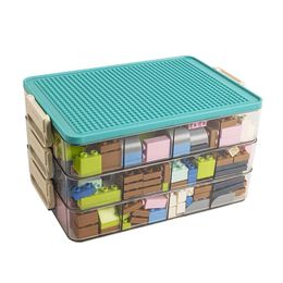 LEGO Building Block 24 Palaces Grid Toy Plastic Stackable Storage Box (green 3 Layers)