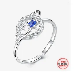 Cluster Rings Creative Round Planet Sapphire Little Star Lover Ring Original Sterling S925 Silver Engagement Bride Gift Party Jewelry