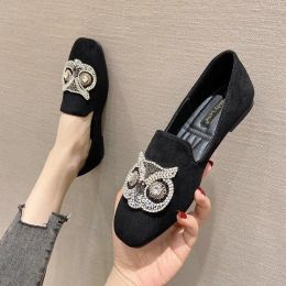 Loafers Spring 023 Korean Version of Comfortable Loafers Flat Bottom Comfortable Plus Size Casual Owl Pattern Design Black Women's Shoes