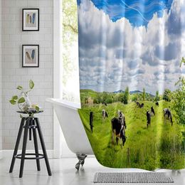 Shower Curtains Cow Black And White Curtain Clear Sky Clouds Printed Polyester Fabric Waterproof Bathroom With Hooks