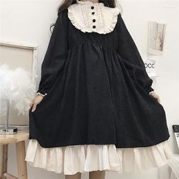Party Dresses Contrast-Color Ruffled Sweet Lolita Dress Kawaii Clothing Japanese Style Autumn Women'S O-Neck High Waist Slimming