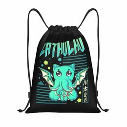 custom Anime Funny Cat Cthulhu Drawstring Bag for Shop Yoga Backpacks Men Women Lovecraft Mster Sports Gym Sackpack x6tr#