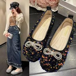 Casual Shoes 2024 Spring Autumn Women Flat Korean Style Girls Bling Sequins Single Female Soft Bottom 35-42