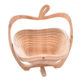 Kitchen Storage Foldable Apple Shaped Basket Folding Fruit Bowl Holder And Cutting Board Bamboo Wood