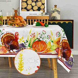 Table Cloth Fall Thanksgiving Pumpkin Turkey Tablecloth Kitchen Dining Table Decor Washable Waterproof Table Covers Wedding Party Decoration Y240401