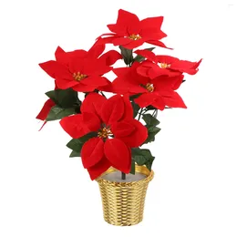 Decorative Flowers Christmas Decoration Outdoor Arrangement Fake Cloth Artificial Poinsettia Xmas Ornament Potted