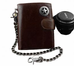 vintage Men's Genuine Leather Trifold Wallet Coins Purse with Metal Key Chain Coffee/Black T2Sm#