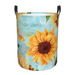 Laundry Bags Waterproof Storage Bag Sunflowers Butterflies Household Dirty Basket Folding Bucket Clothes Organizer