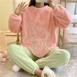 Home Clothing Ladies Pyjama Winter Flannel Pajama Set Fleece Pajamas Sleepwear Thick Warm Velvet Female Homewear Suit Cute Sweet Pijama