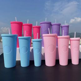 Water Bottles Three Sets Of Creative Diamond Plastic Cups Large Capacity Solid Colour Straw Single-Layer Zapper Durian