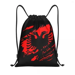 Shopping Bags Vintage Flag Of Albania Drawstring Backpack Sports Gym Bag For Men Women Albanian Pride Training Sackpack
