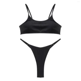 Women's Swimwear Summer Ladies Black Sexy Backless Split Bikini Swimsuit Beach Tops For Women Large Bust Support