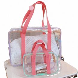 1 Pc Korean Style Women Clear Summer Beach Bag Waterproof Large Travel Zipper Shoulder Bag Female Wing Toiletry Bag Handbag x8Nv#