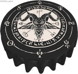 Table Cloth Satanic Black Goat and Pentagram Round Tablecloth 60 Inch Washable Polyester Table Cloth Water Resistant Spill Proof Table Cover Y240401