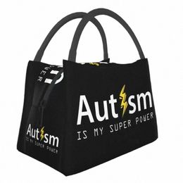 autism Is My Super Power Letter Print Thermal Insulated Lunch Bag Women Portable Lunch Box for Cam Travel Picnic Food Bags f68H#