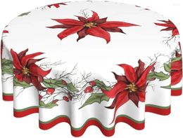 Table Cloth Christmas Flower Round Tablecloth 60 Inch Washable Reusable Decoration Cover For Kitchen Party Dinner Decor