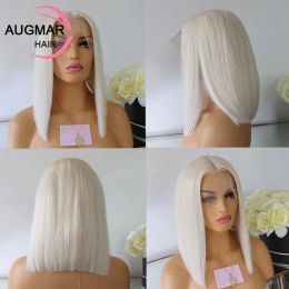 13x4 360 Platinum Blonde Bob Straight Lace Front Wigs Human Hair 200 Density 13x6 HD Lace Frontal Wig Short White Wigs For Women