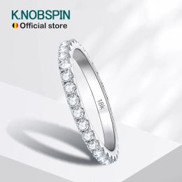 KNOBSPIN 2mm D Color Moissanite Ring 925 Sterling Sliver Solid 18k White Gold Eternity Band Wedding Engagement Rings For Women