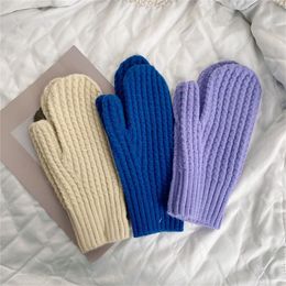 Women's Knitted Gloves Winter Large Size Warm Twist Gloves Thickening Outdoor Rriding Windproof Woollen Gloves Girls All Mittens