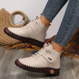 Winter Orthopaedic Boots For Women Autumn Fall Leather Shoes With Fur Red Moccasins Woman Ankle Boots Mom Plush Sneakers Shoe