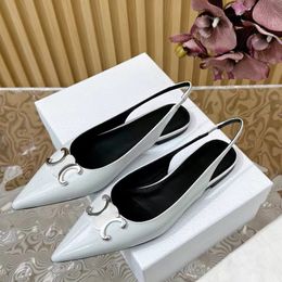 pointed closed toe women flat sandals high quality genuine leather slingback slip on black and white Colours female summer new arrive classic style designer sandals