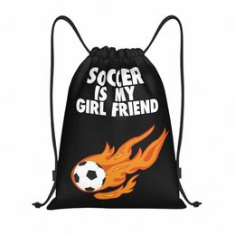 soccer Fire Football Drawstring Backpack Women Men Gym Sport Sackpack Foldable Shop Bag Sack 08K8#